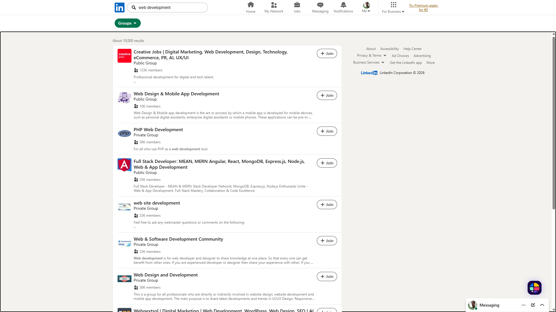 LinkedIn groups web development